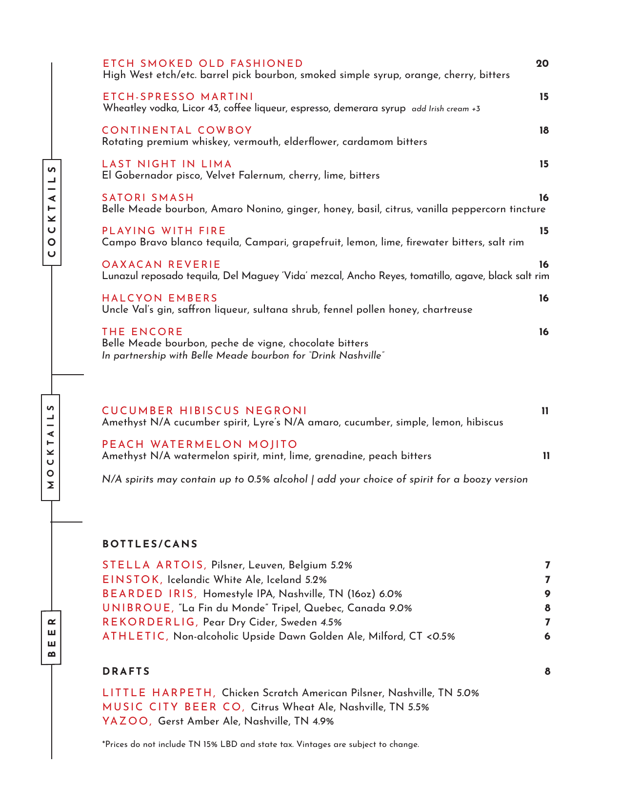View our Drink list on the PDF below