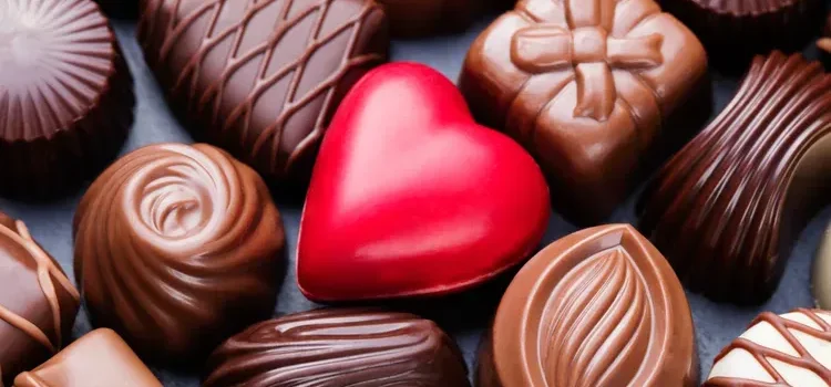 The inside of a box of valentine's chocolates