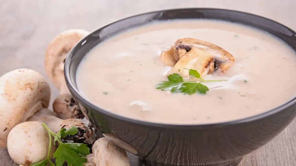 A bowl of mushroom soup