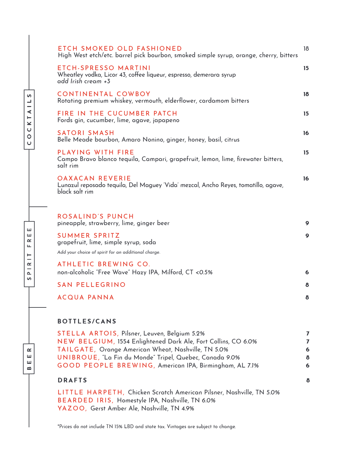 View our Drink list on the PDF below
